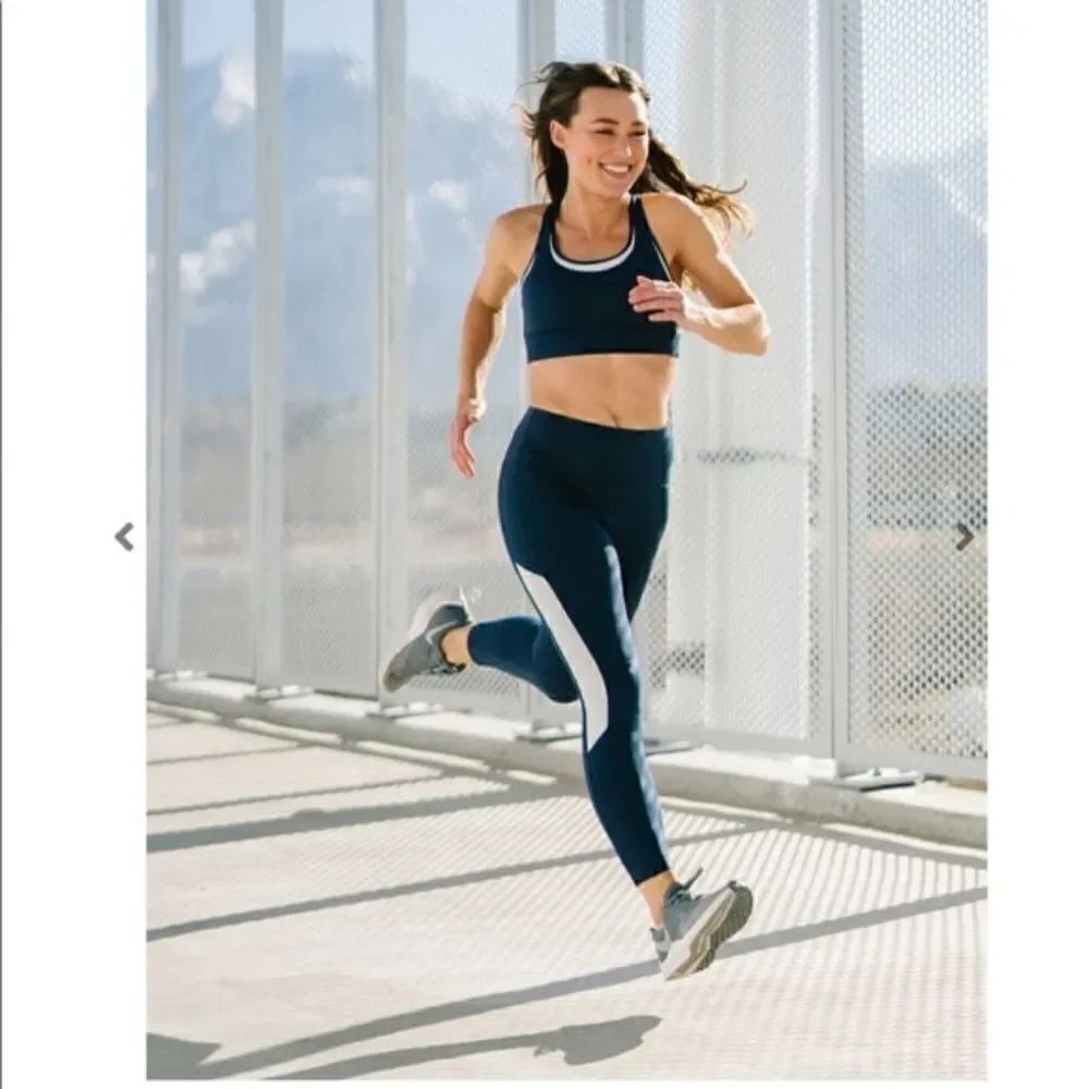 ZYIA ACTIVE MESH HI-RISE 7/8 LEGGING Navy/ White 14-16.Waist 14.5"Rise 12"Ins